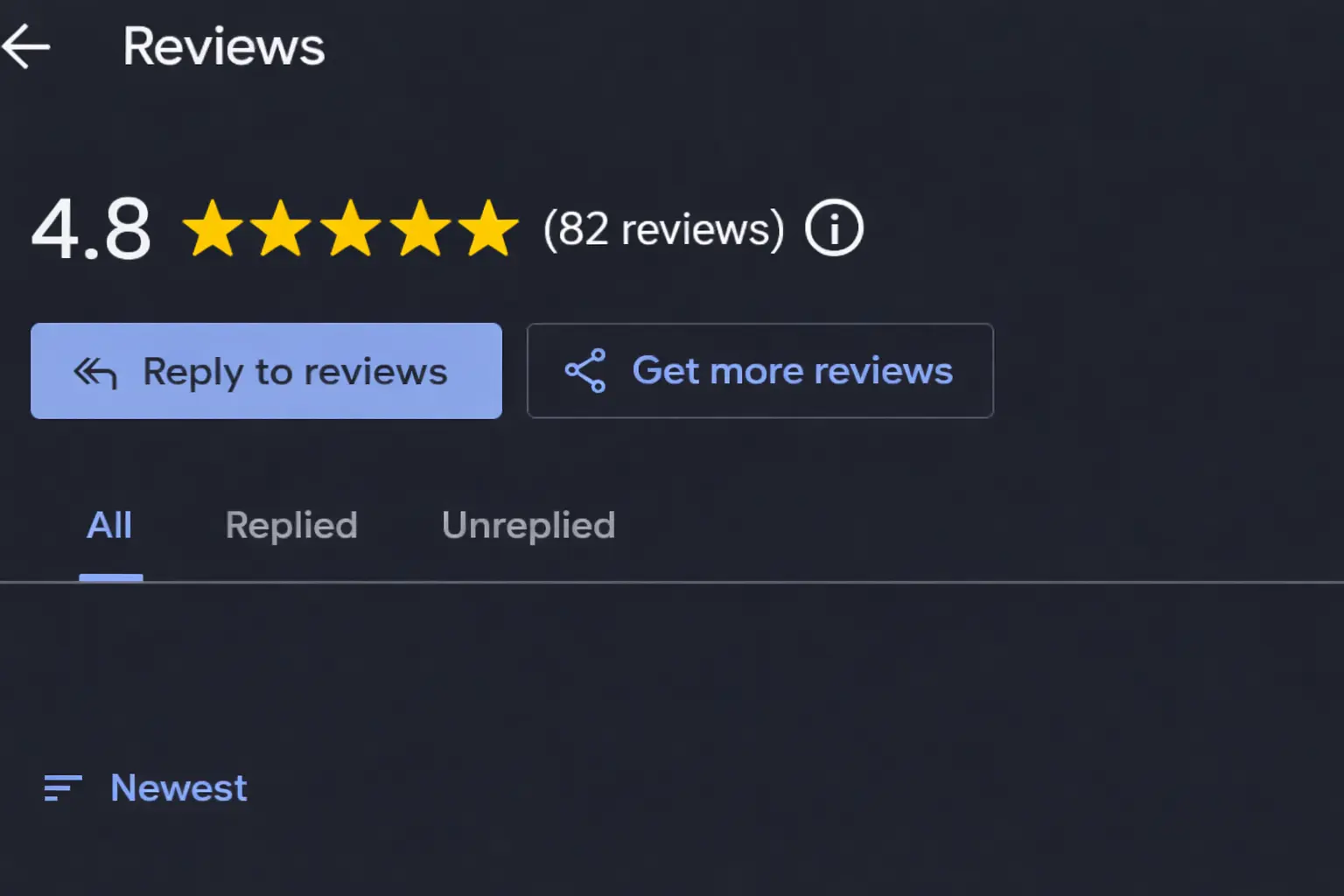 Customer Reviews Growth Google reviews growth from 12 to 82 reviews