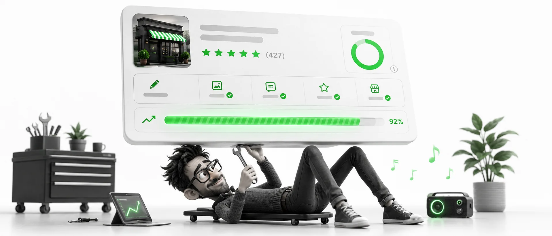 A fully optimized Google Business Profile A fully optimized Google Business Profile being fine-tuned to top performance