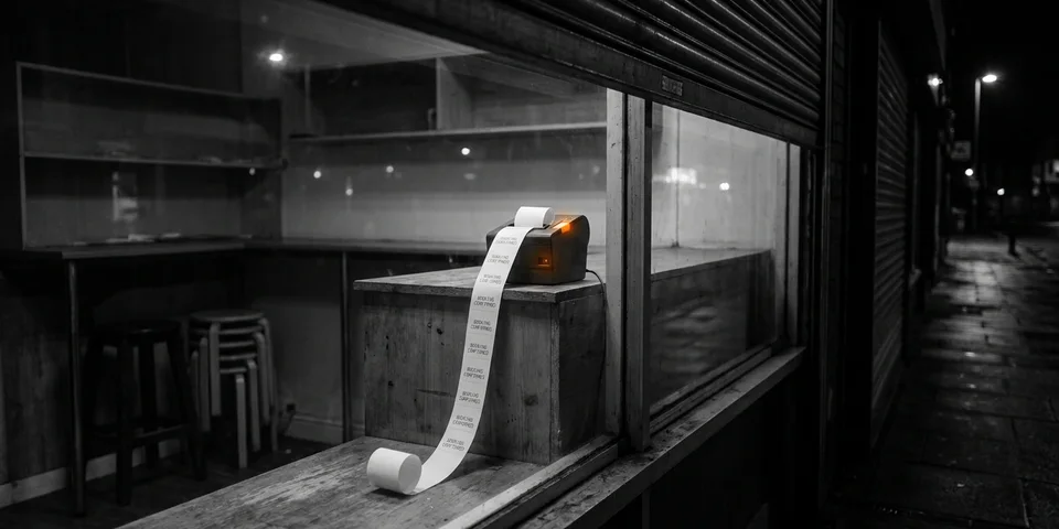 Una línea de producción oscura de brazos robóticos negros pasándose un único tocho naranja incandescente sin ningún operario a la vista — metáfora de la automatización de marketing trabajando sola las 24 horas Una línea de producción oscura de brazos robóticos negros pasándose un único tocho naranja incandescente sin ningún operario a la vista — metáfora de la automatización de marketing trabajando sola las 24 horas
