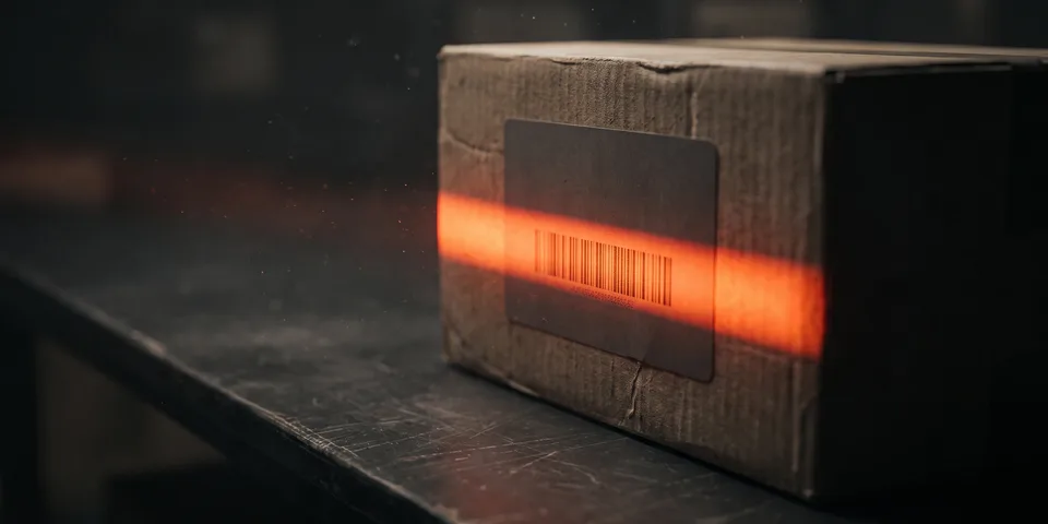 eCommerce SEO making every product legible to search engines, shown as an orange scanner line on a box label eCommerce SEO making every product legible to search engines, shown as an orange scanner line on a box label
