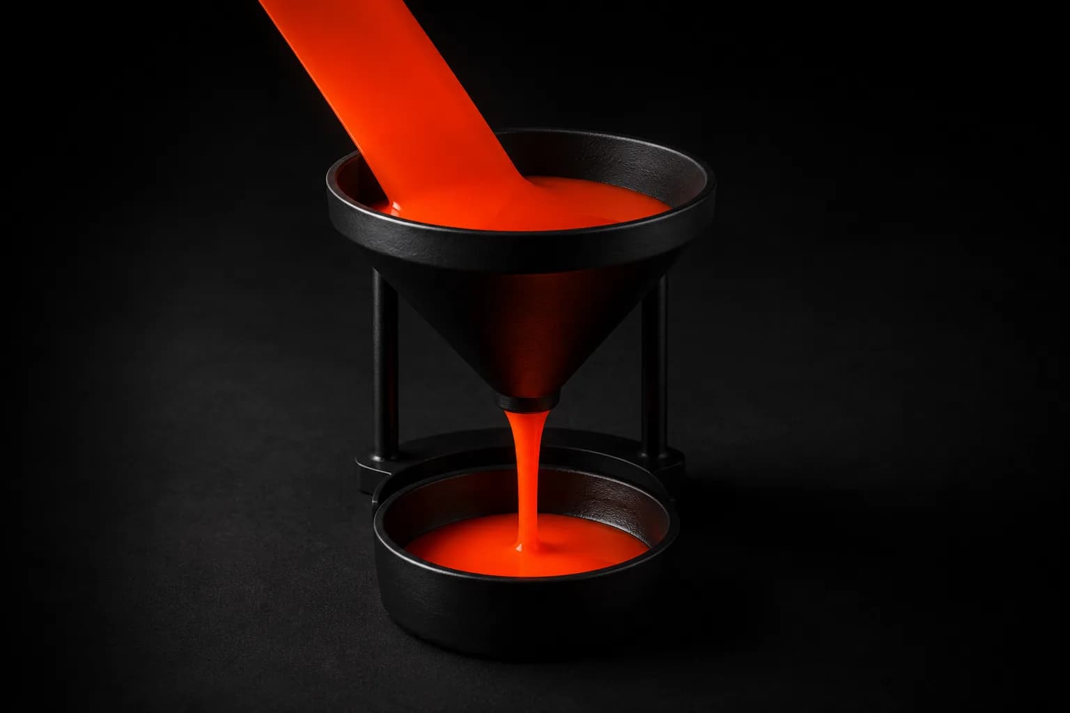 A wide flow concentrated into one dense stream, shown as a funnel that spills nothing A wide flow concentrated into one dense stream, shown as a funnel that spills nothing