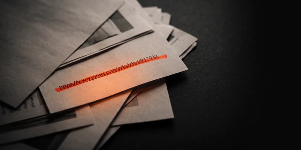 Off-page SEO: a URL struck through in orange marker on stacked printed articles Off-page SEO: a URL struck through in orange marker on stacked printed articles