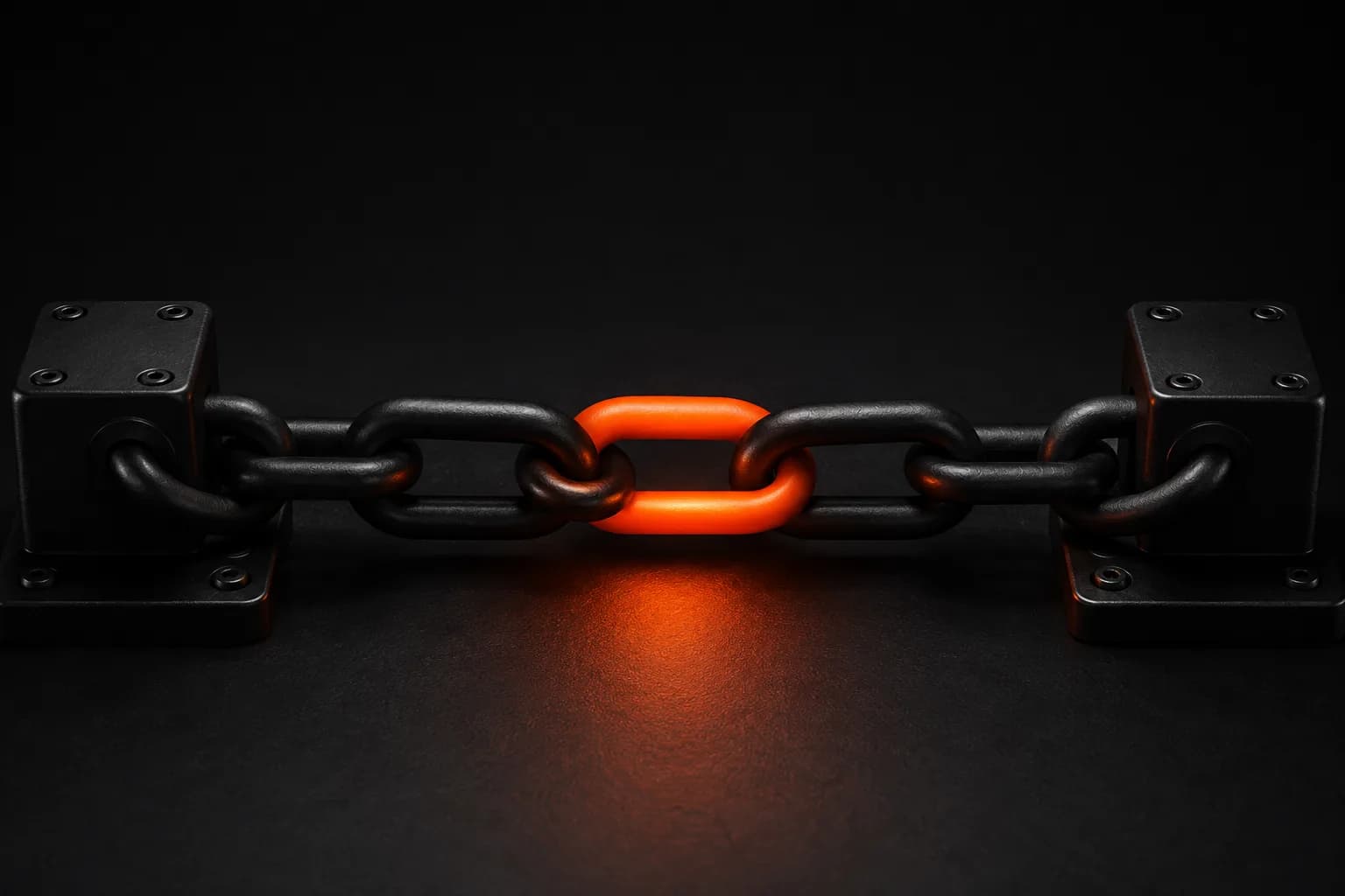 Link building closing real bridges to authority, shown as a chain whose centre link closes between anchors Link building closing real bridges to authority, shown as a chain whose centre link closes between anchors