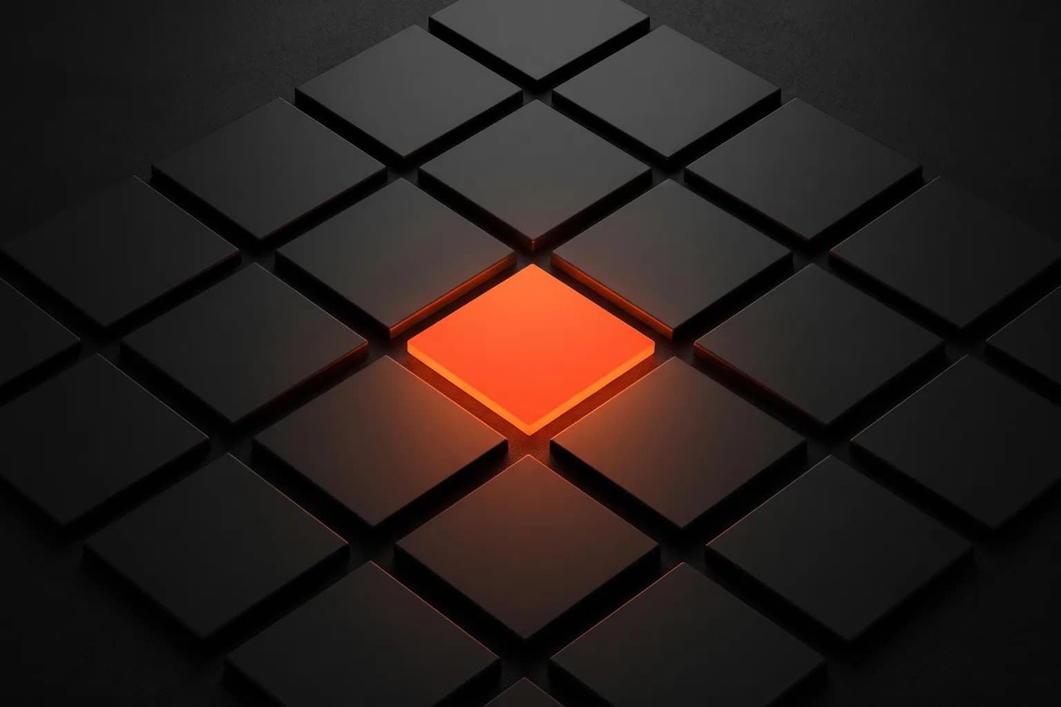 A perfectly aligned grid of black square tiles with one tile glowing orange: Squarespace web design A perfectly aligned grid of black square tiles with one tile glowing orange: Squarespace web design