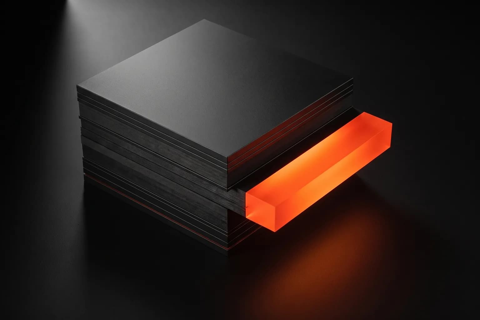 A neat stack of black content blocks with one pulled out on an orange edge: WordPress web design A neat stack of black content blocks with one pulled out on an orange edge: WordPress web design