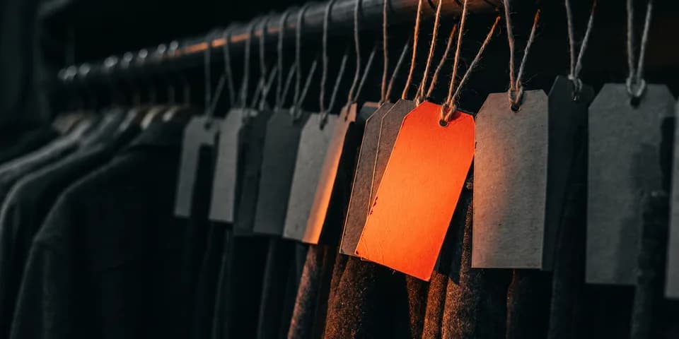 WooCommerce SEO: one orange price tag facing forward on a rail of grey ones WooCommerce SEO: one orange price tag facing forward on a rail of grey ones