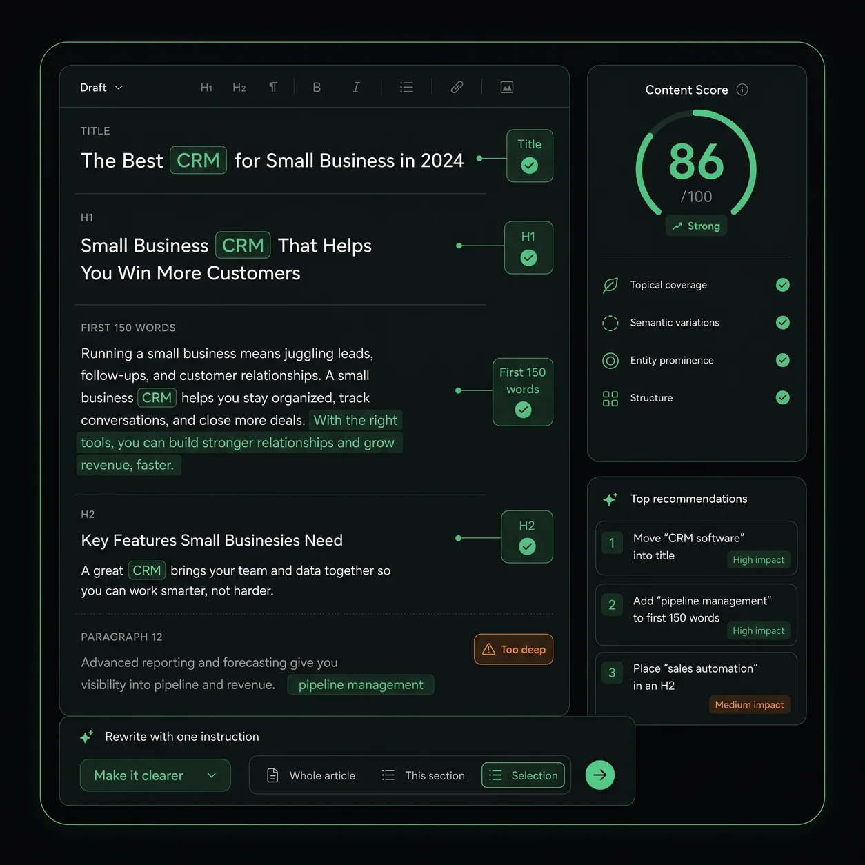 Content Score in the tamerWriter editor Content Score in the tamerWriter editor