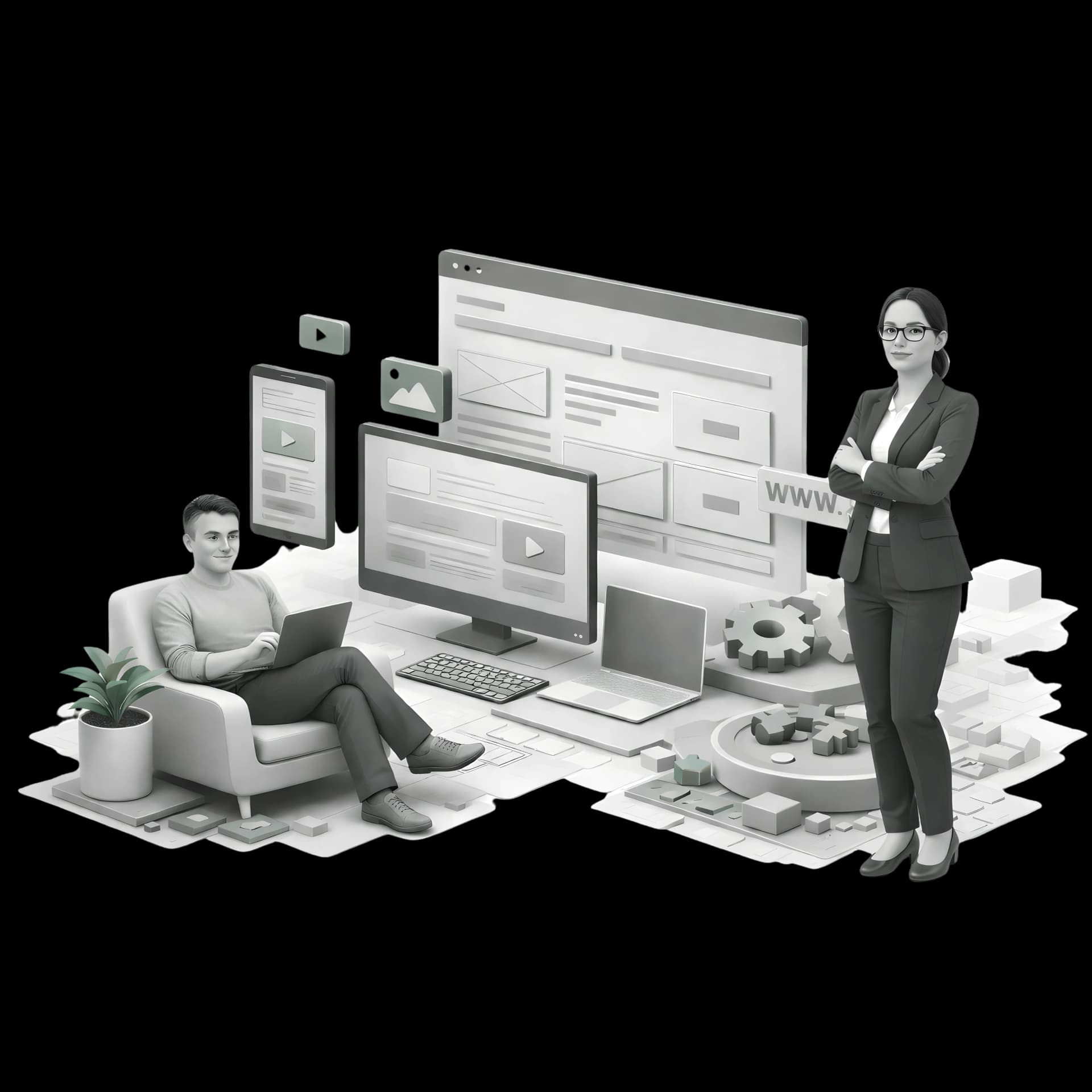 Custom Web Design Services Professional web design mockup showing a modern business website on laptop and mobile devices