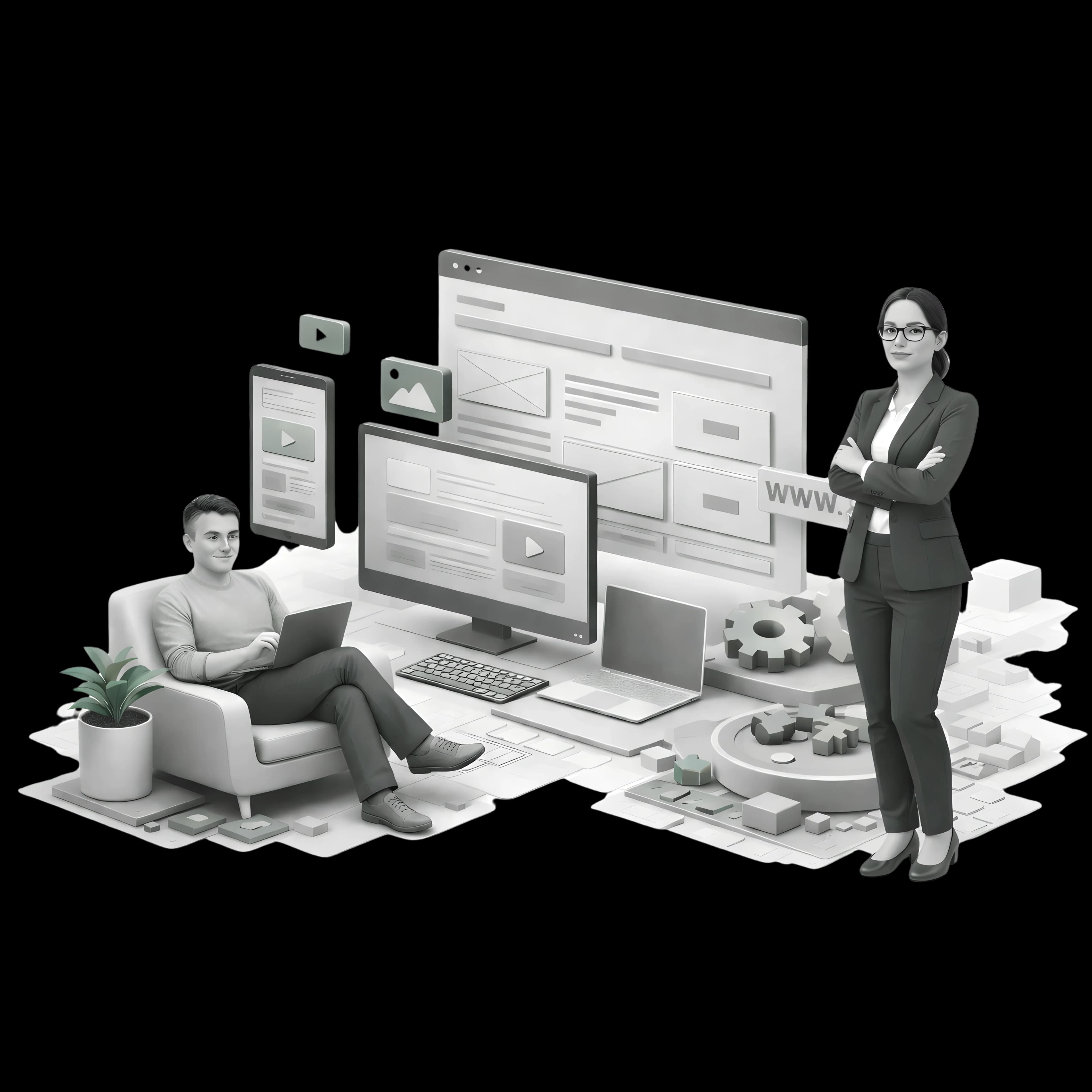 Servicios de Diseño Web Personalizado Mockup profesional de diseño web mostrando un sitio web moderno en laptop y dispositivos móviles