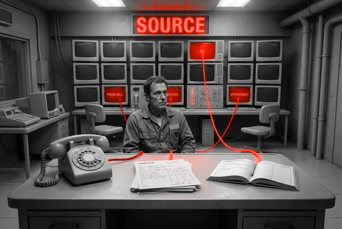 Knowing which campaign produced the call is the whole point Orange threads running from a phone, a form and a diary back to their source
