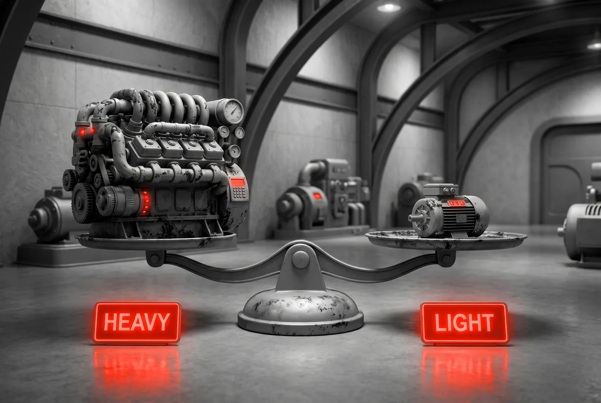 The honest question is whether you need this much platform A balance scale weighing a heavy industrial engine against a compact motor