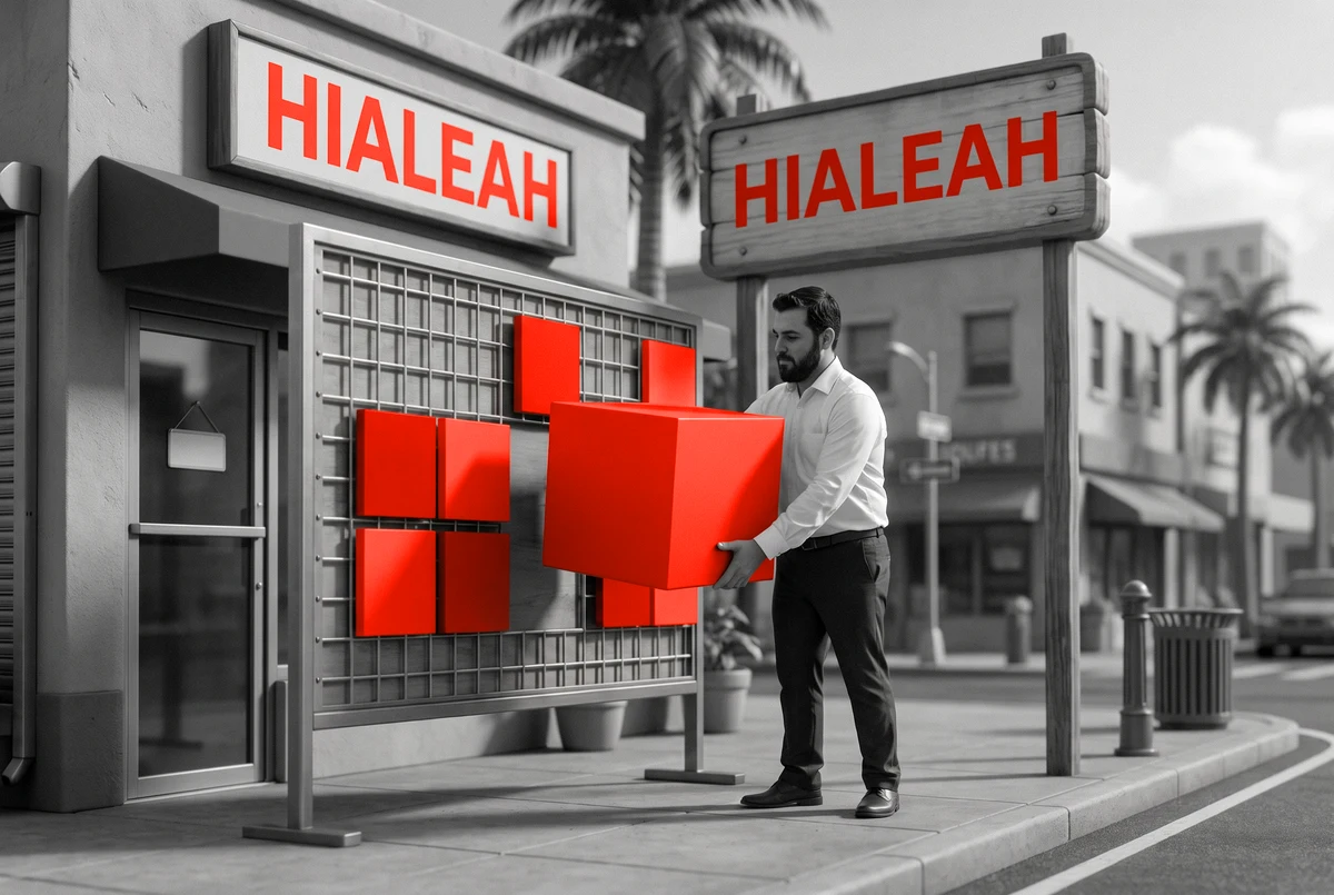 Drag and drop is the easy part; deciding what goes where is not A orange content block being dropped into a page grid outside a Hialeah shop